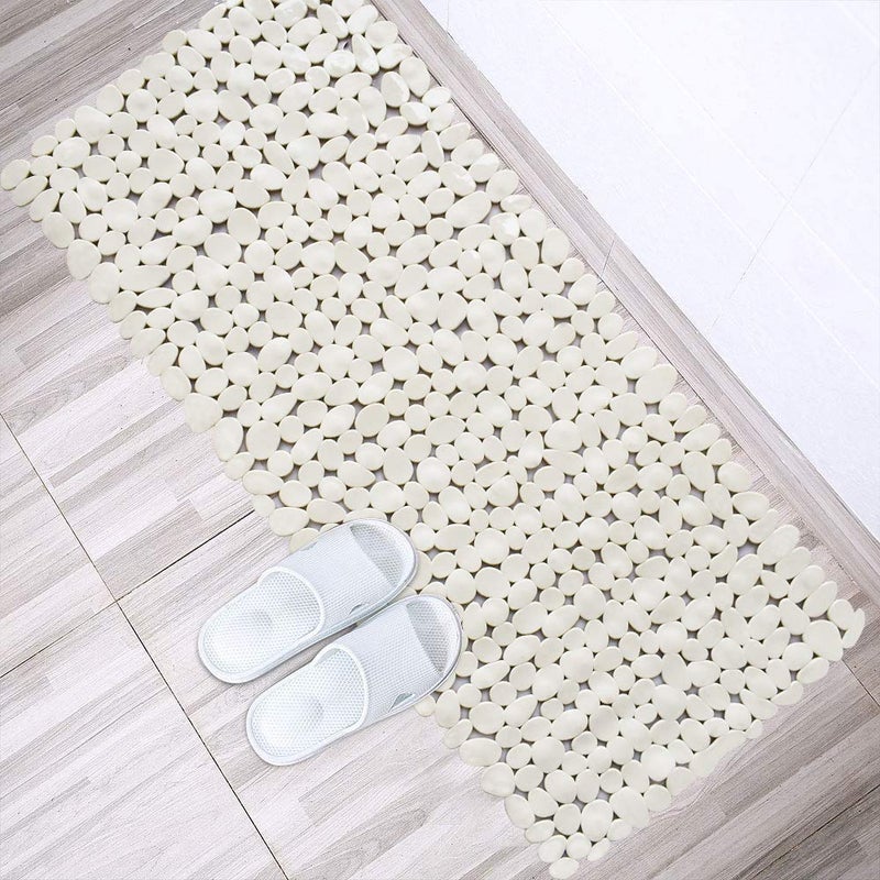 SONGZIMING Bathtub Mat Non Slip Pebble Bath Shower Mat with Drain Holes, Suction Cups Mat for Tub (16" W x 35" L,Beige) - Image 5